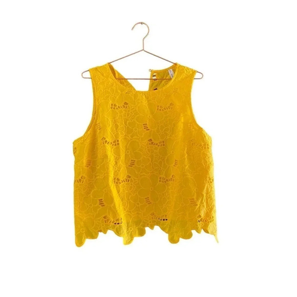 Mango Women's Yellow Embroidered Openwork Tank Top Size 10 - Picture 2 of 5